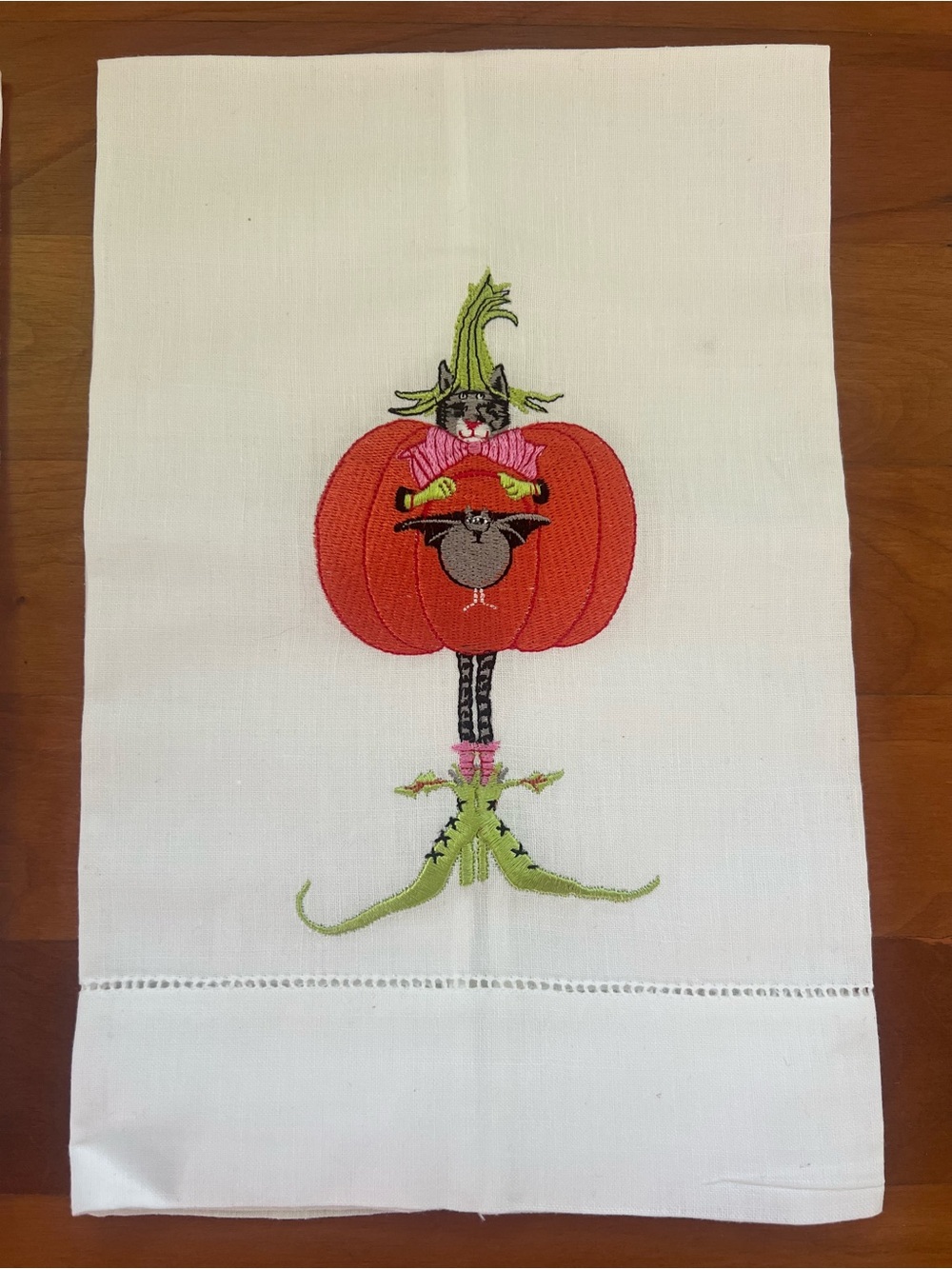 MacKenzie Childs Patience Brewster Halloween Bat Cat Tea Towel